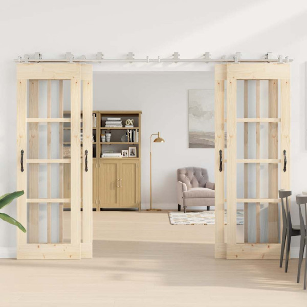 Kit de herrajes para puerta corredera 183 cm acero plateado M 3