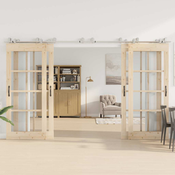 Kit de herrajes para puerta corredera 183 cm acero plateado M 3