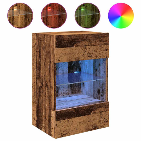 Muebles de TV pared con luces LED 2 uds envejecida 40x30x60.5cm M 5