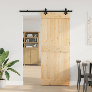 Puerta corredera con herrajes madera maciza de pino 85x210 cm H