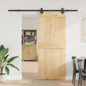 Puerta corredera con herrajes madera maciza de pino 85x210 cm H