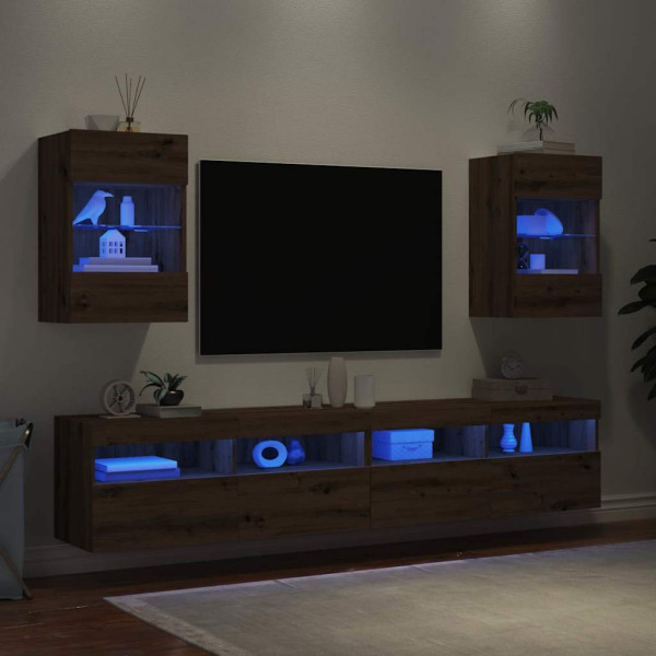 Muebles TV de pared luces LED 2 uds roble artisian 40x30x60.5cm M 3
