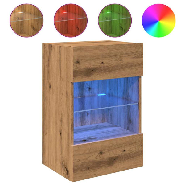 Armários de parede com luzes LED para TV 2 pcs carvalho artesanal M 5