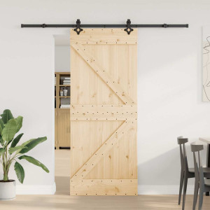 Puerta corredera con herrajes madera maciza de pino 85x210 cm H