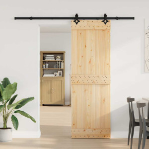 Puerta corredera con herrajes madera maciza de pino 70x210 cm H