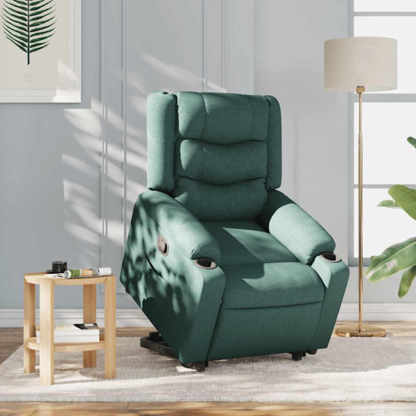 Sillón reclinable elevable tela verde oscuro M 2