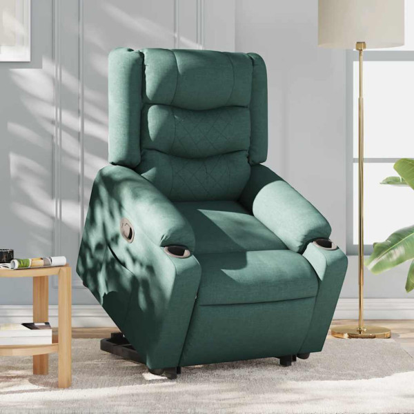 Sillón reclinable elevable tela verde oscuro M 3