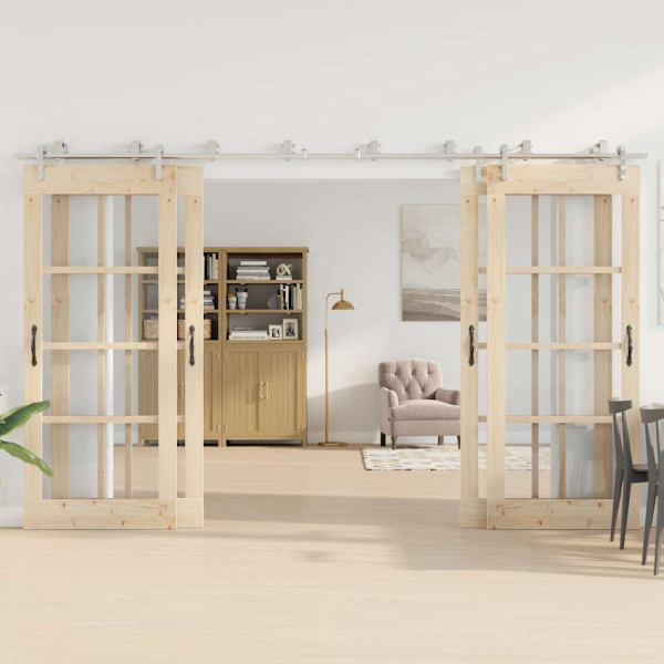 Kit de herrajes para puerta corredera 183 cm acero plateado M 3