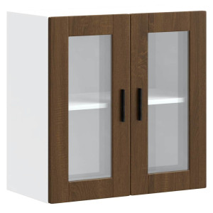 Armario de pared para cocina puerta cristal Porto roble marrón H