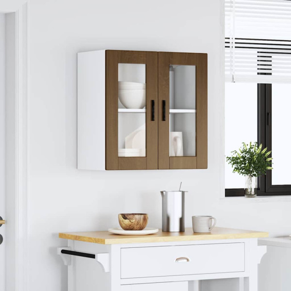 Armario de pared para cocina puerta cristal Porto roble marrón M 4