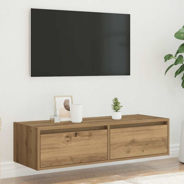 Mueble de TV con luces LED roble artisan 100X35.5x25 cm M 4