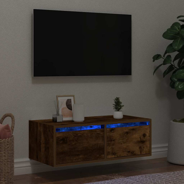 Mueble de TV con luces LED roble ahumado 75x35.5x25 cm D