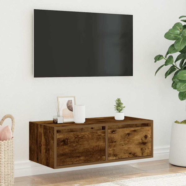 Mueble de TV con luces LED roble ahumado 75x35.5x25 cm M 4