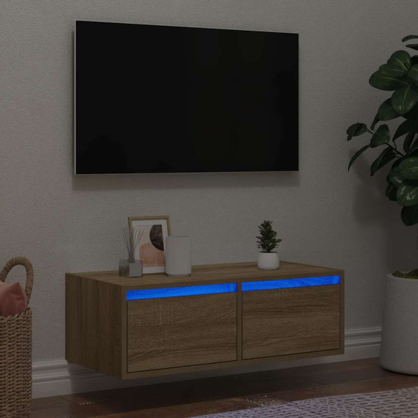 Mueble de TV con luces LED roble sonoma 75x35.5x25 cm D