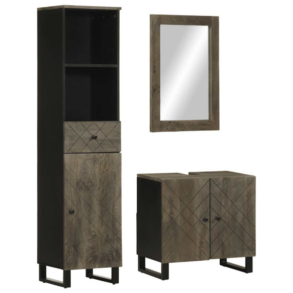 Conjunto de muebles de baño 3 piezas madera maciza mango negro D