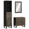 Conjunto de muebles de baño 3 piezas madera maciza mango negro 1