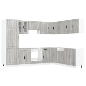Mueble cocina Porto sonoma gris 14 pzas madera contrachapada H
