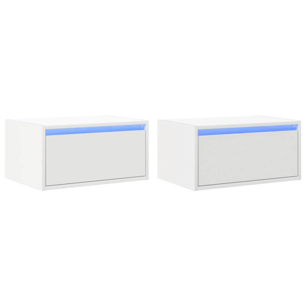 Mesas de cabeceira de parede com luzes LED 2 pcs branco M 2