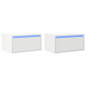 Mesitas de noche de pared con luces LED 2 unidades blanco 2