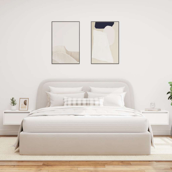 Mesitas de noche de pared con luces LED 2 unidades blanco M 4