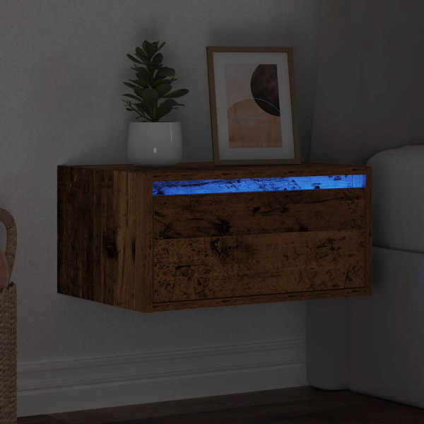 Mesa de cabeceira de parede com luzes LED madeira velha M 5