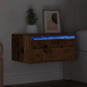 Mesita de noche de pared con luces LED madera antigua 5