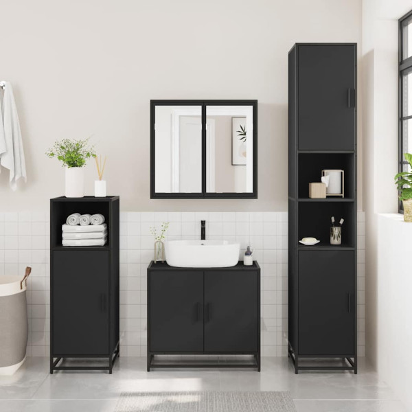 Armario de baño con espejo madera ingeniería negro 65x20x60 cm M 3