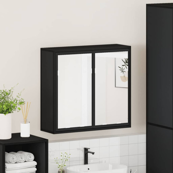 Armario de baño con espejo madera ingeniería negro 65x20x60 cm M 4