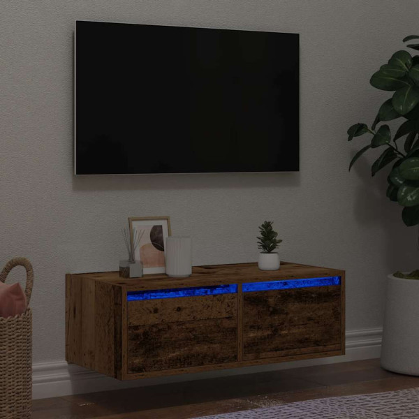Mueble de TV con luces LED envejecida 75x35.5x25 cm D