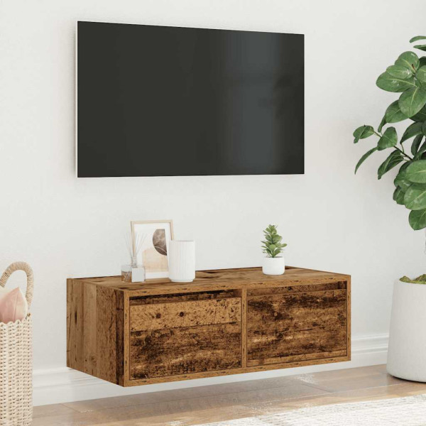 Mueble de TV con luces LED envejecida 75x35.5x25 cm M 4