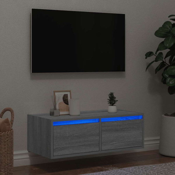Mueble de TV con luces LED sonoma gris 75x35.5x25 cm D