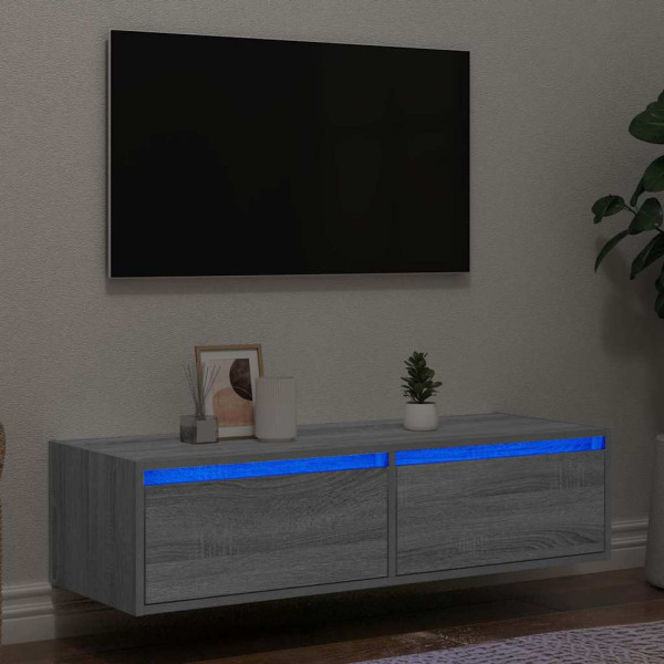 Mueble de TV con luces LED sonoma gris 100X35.5x25 cm D