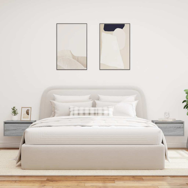 Mesitas de noche de pared con luces LED 2 unidades gris Sonoma M 4