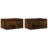 Mesitas de noche de pared con luces LED 2 uds roble ahumado 3