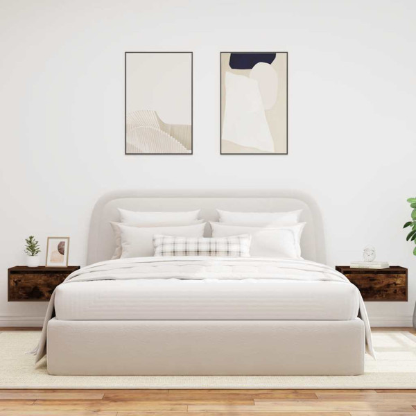 Mesitas de noche de pared con luces LED 2 uds roble ahumado M 4