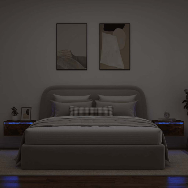 Mesas de cabeceira de parede com luzes LED 2pcs carvalho fumado M 5