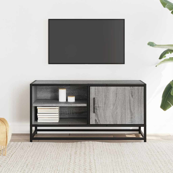 Mueble TV madera ingeniería y metal roble ahumado 80x34.5x40 cm M 3