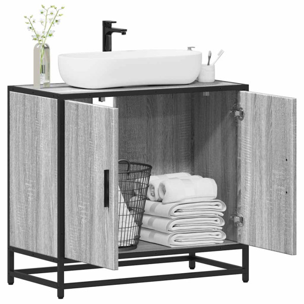 Mueble lavabo baño madera contrachapada sonoma gris 65x33x60 cm D