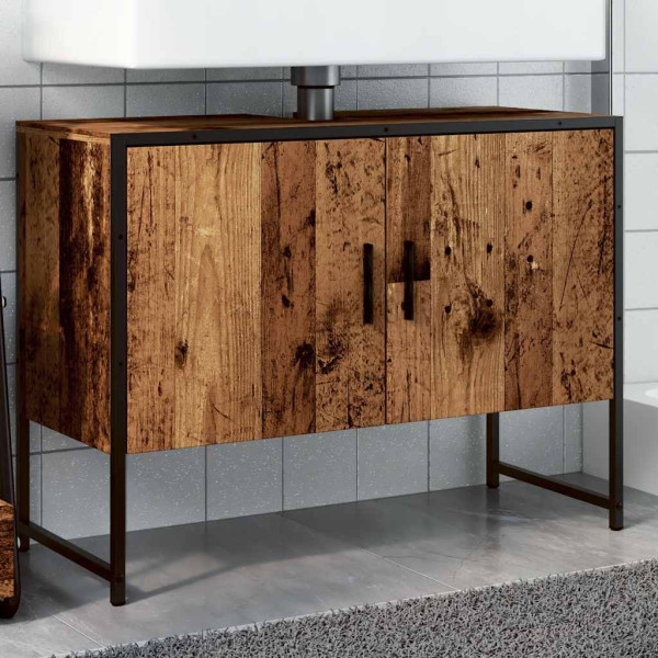 Mueble de lavabo madera de ingeniería envejecida 80x33x60 cm D