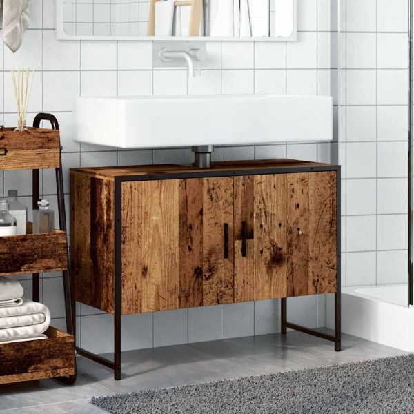 Mueble de lavabo madera de ingeniería envejecida 80x33x60 cm M 3