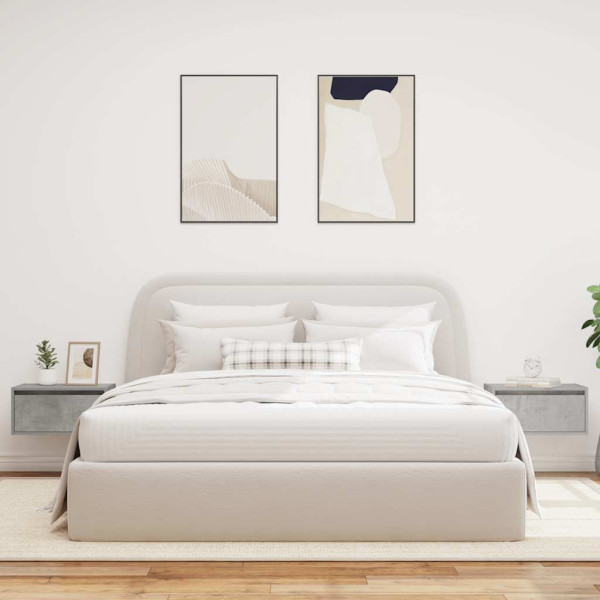Mesitas de noche de pared con luces LED 2 uds gris hormigón M 4