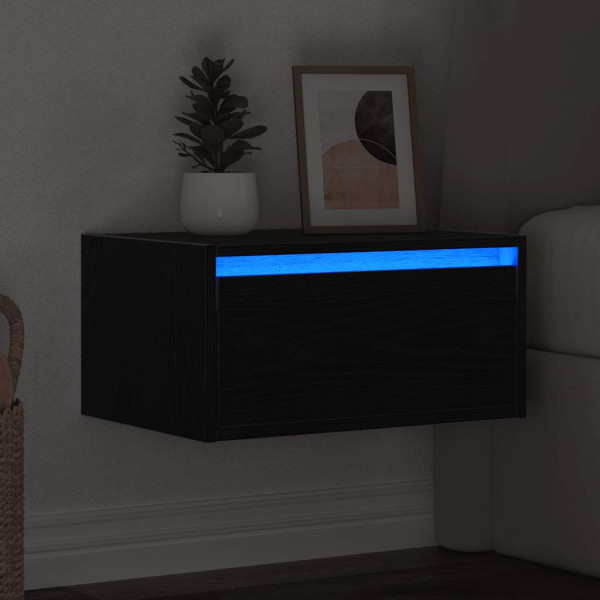 Mesa de cabeceira de parede com luzes LED carvalho preto M 5