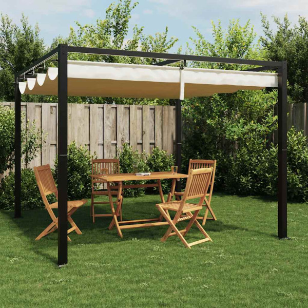 Gazebo de jardim com teto retrátil 3x3 m aço creme M 2