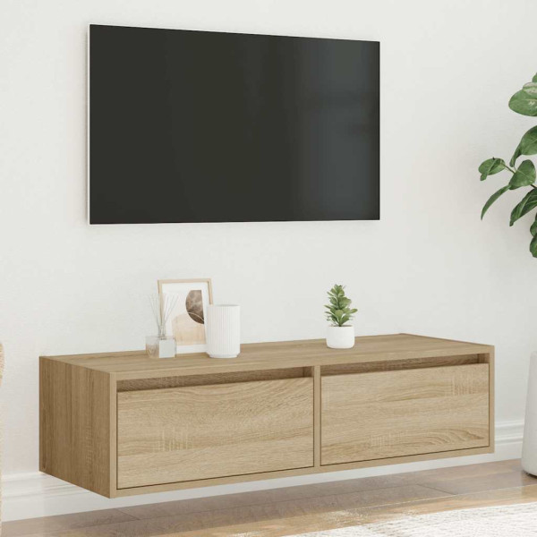 Mueble de TV con luces LED roble sonoma 100X35.5x25 cm M 4