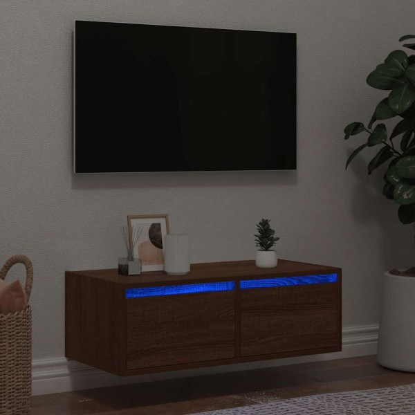 Mueble de TV con luces LED roble marrón 75x35.5x25 cm D