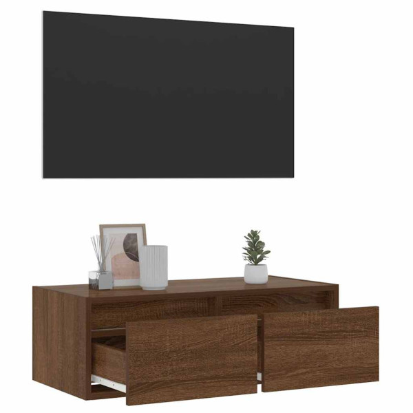 Mueble de TV con luces LED roble marrón 75x35.5x25 cm M 5