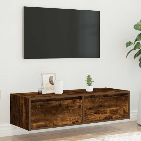 Mueble de TV con luces LED roble ahumado 100X35.5x25 cm M 4