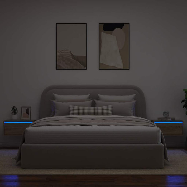 Mesitas de noche de pared con luces LED 2 unidades roble Sonoma M 5