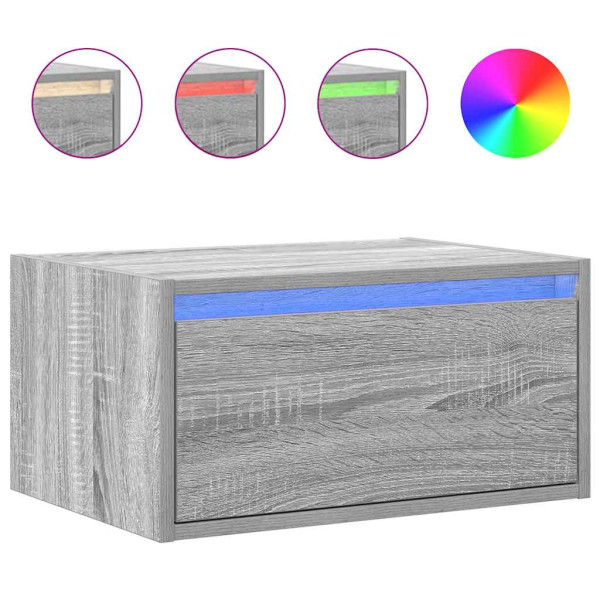 Mesita de noche de pared con luces LED gris Sonoma M 2