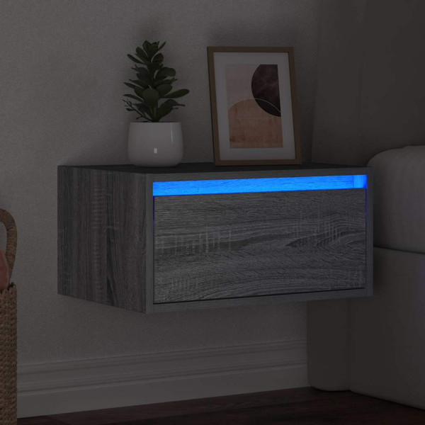 Mesa de cabeceira de parede com luzes LED cinzento sonoma M 5